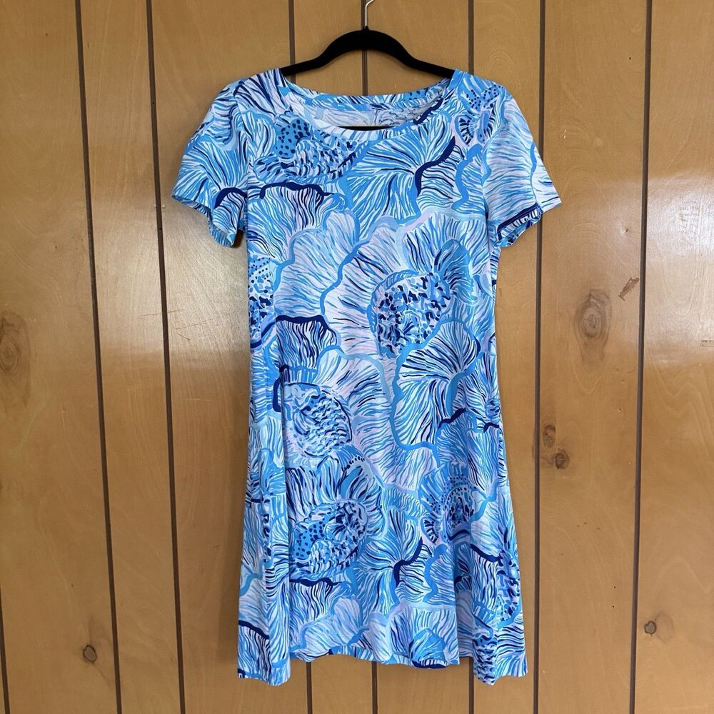 Lilly Pulitzer Cody Short Sleeve Swing Dress Blue Fishful Thinking Small Cotton - Picture 2 of 11